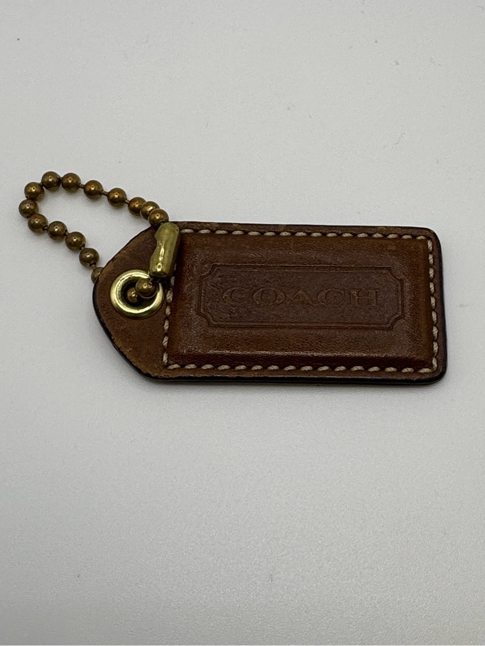 Authentic Vintage Coach Brown Leather Handbag Hang Tag Fob with Chain
